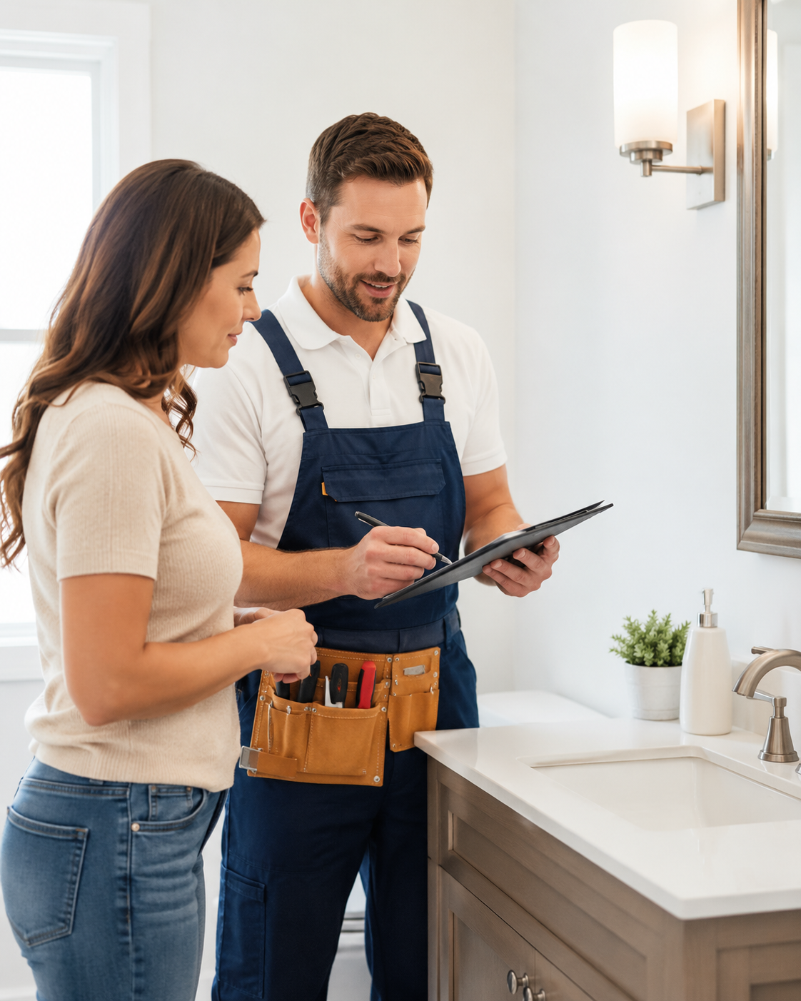 Handyman reviewing a home improvement project with a homeowner